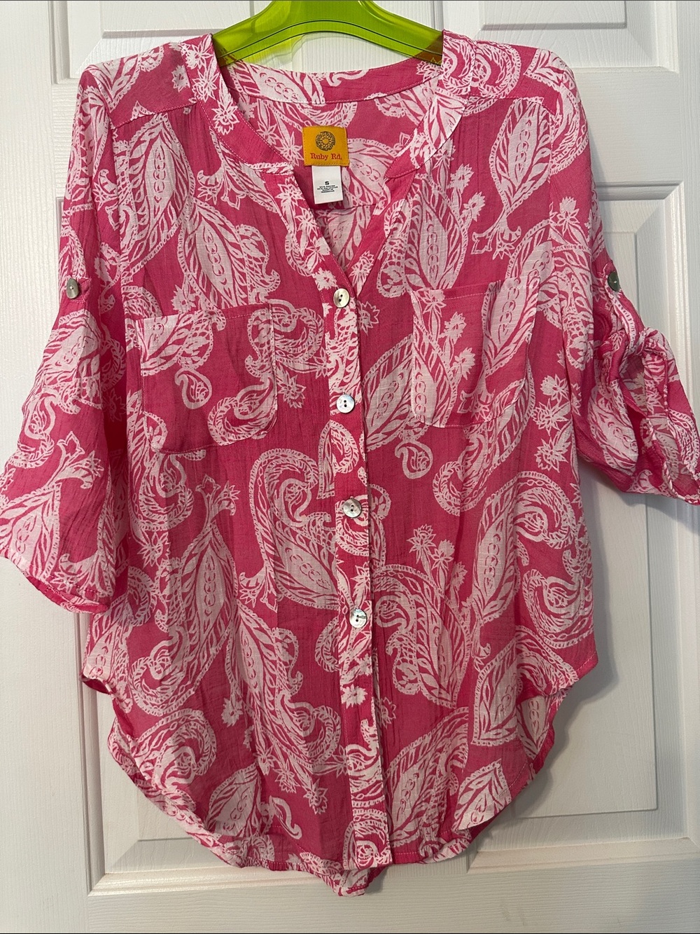 Ruby Rd. Pink & White Paisley Button-Down Shirt